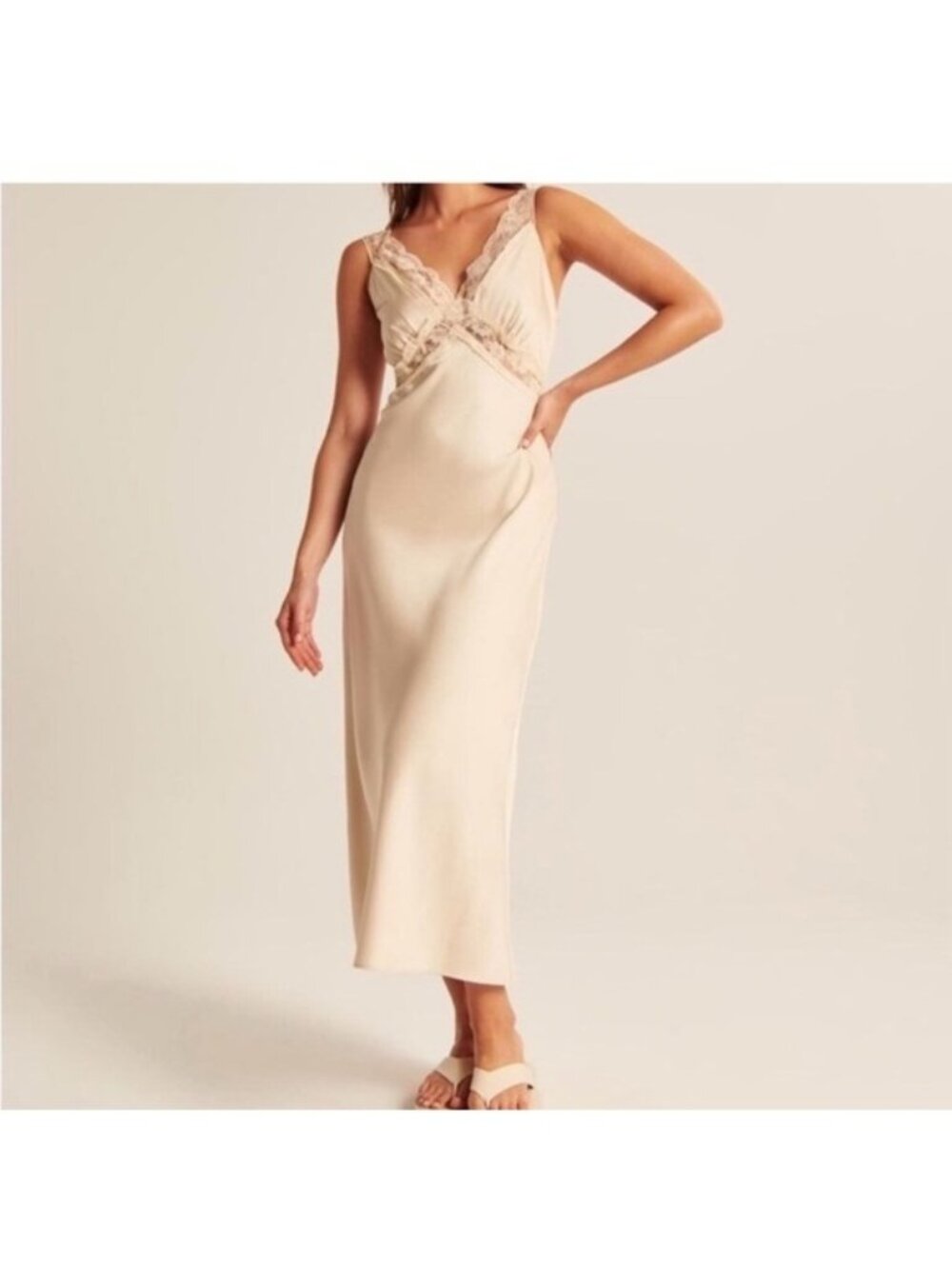 Elegant Cream Lace Trim Nightgown